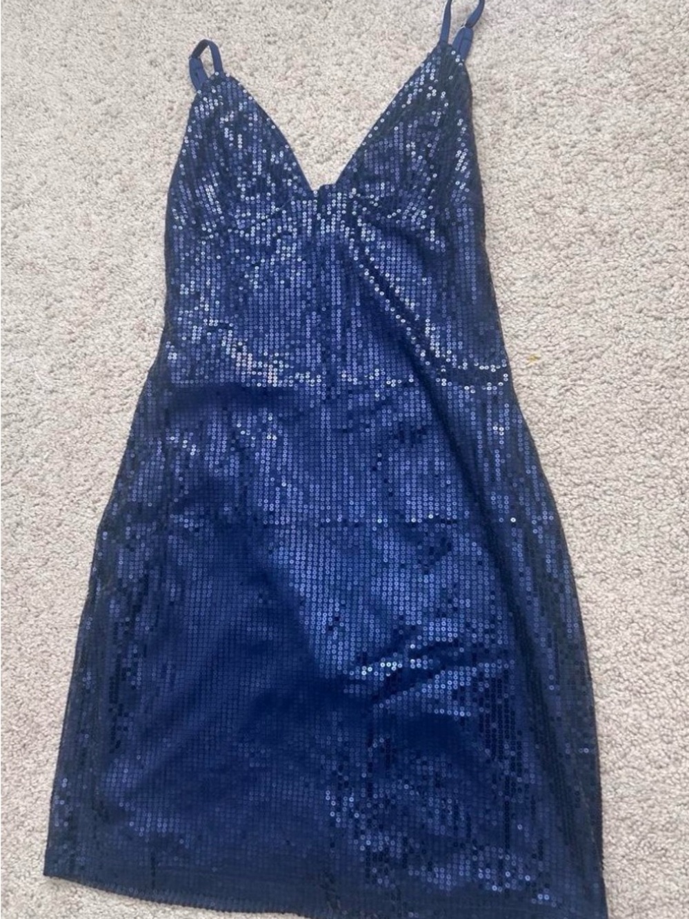 Navy Blue Sequin Slip Dress